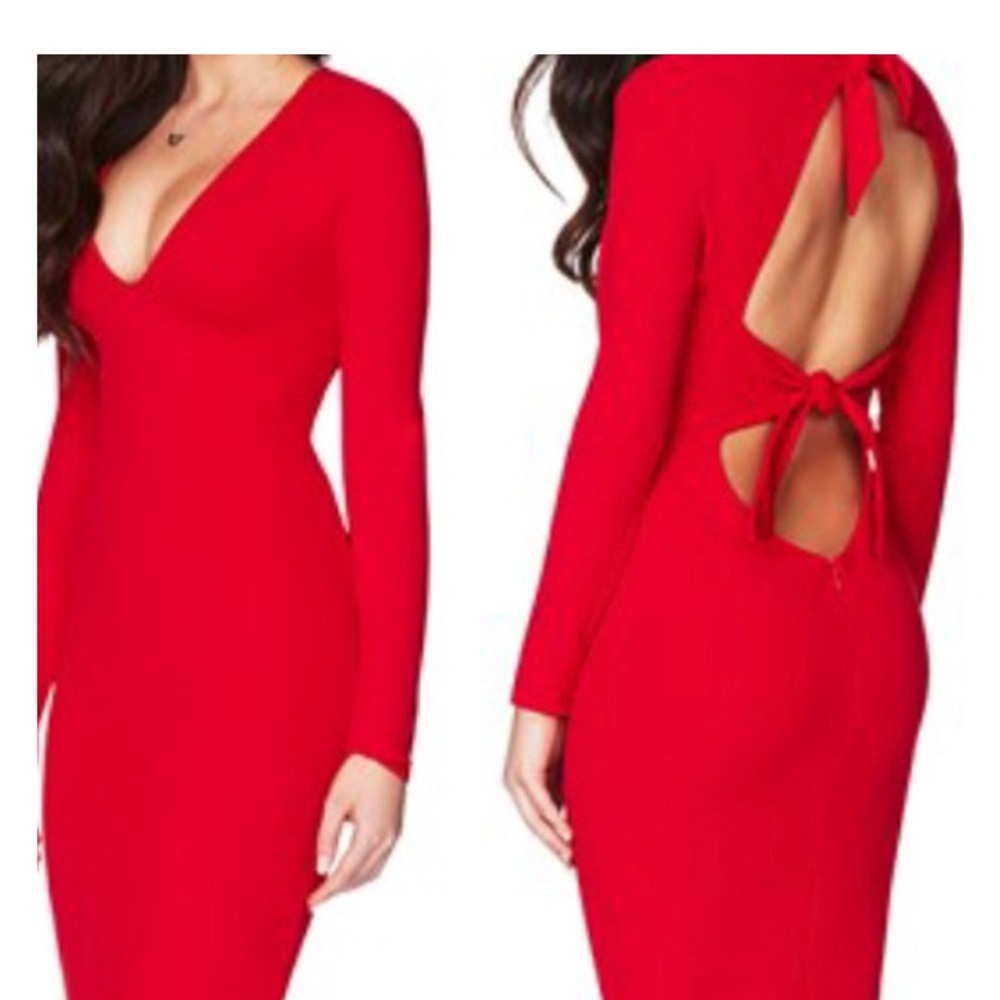 Red Midi Dress With Back Tie Detail - Picture 2 of 5